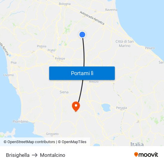 Brisighella to Montalcino map
