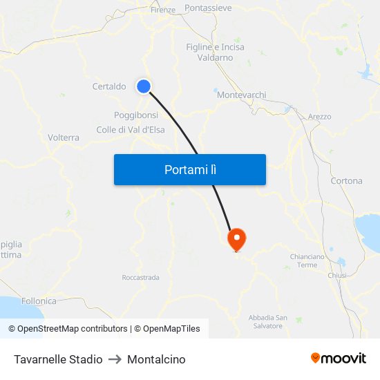 Tavarnelle Stadio to Montalcino map