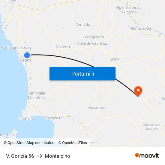 V. Gorizia 56 to Montalcino map