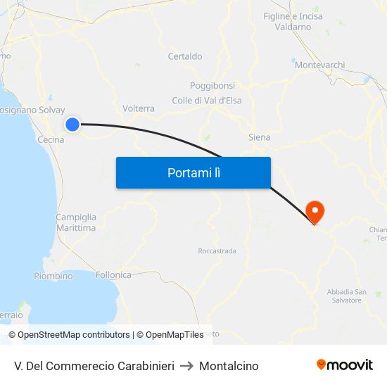 V. Del Commerecio Carabinieri to Montalcino map