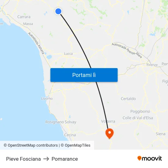 Pieve Fosciana to Pomarance map