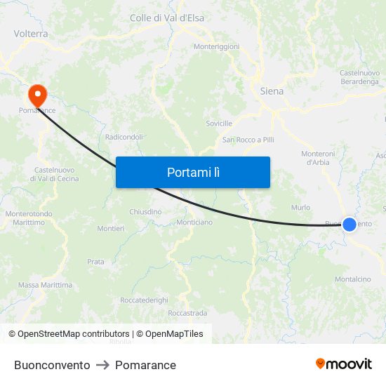 Buonconvento to Pomarance map
