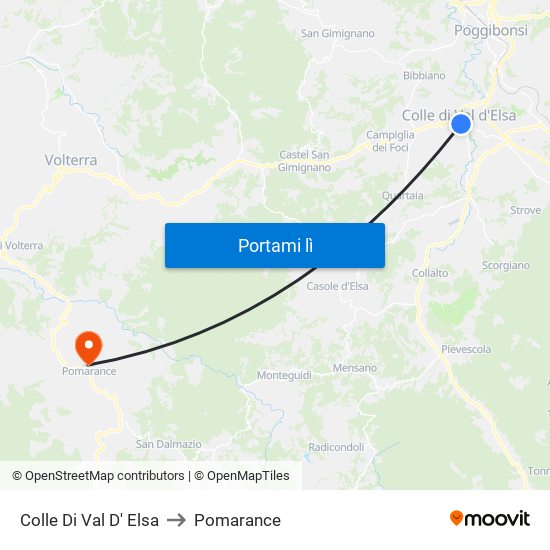 Colle Di Val D' Elsa to Pomarance map