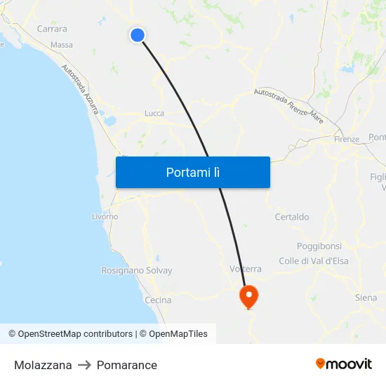 Molazzana to Pomarance map