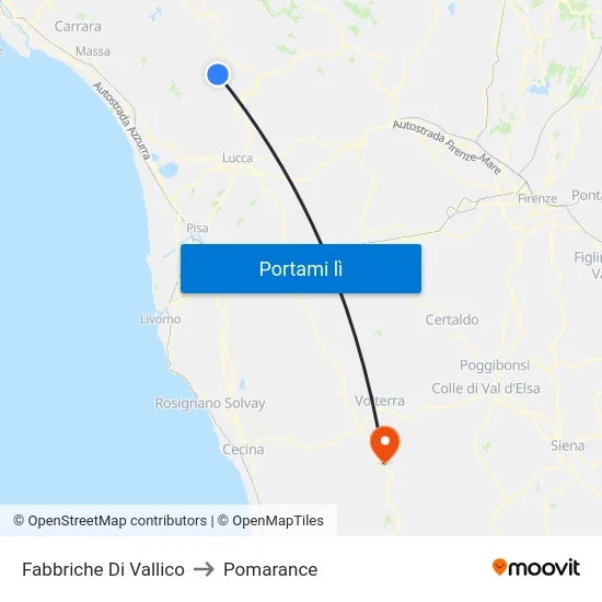 Fabbriche Di Vallico to Pomarance map