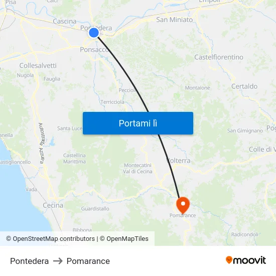 Pontedera to Pomarance map