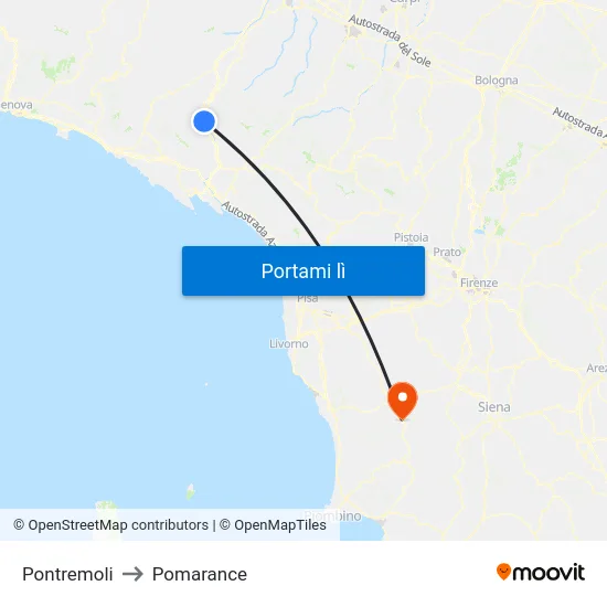 Pontremoli to Pomarance map