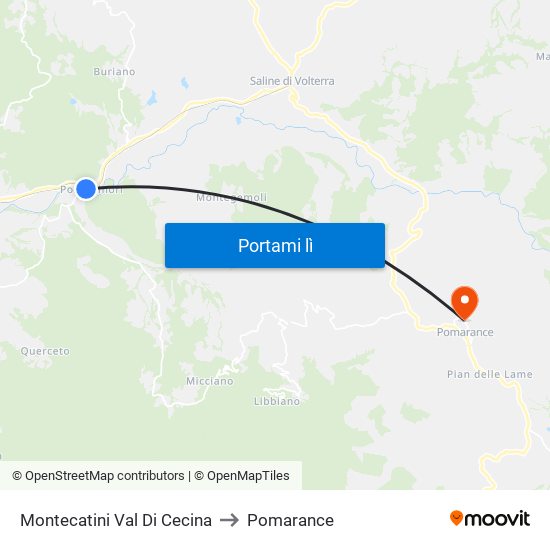 Montecatini Val Di Cecina to Pomarance map