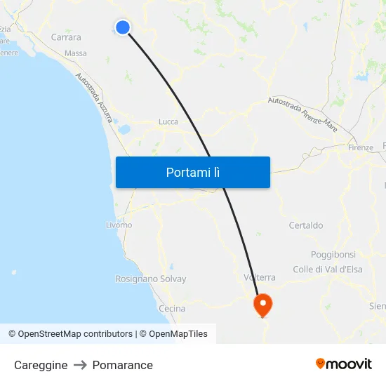 Careggine to Pomarance map
