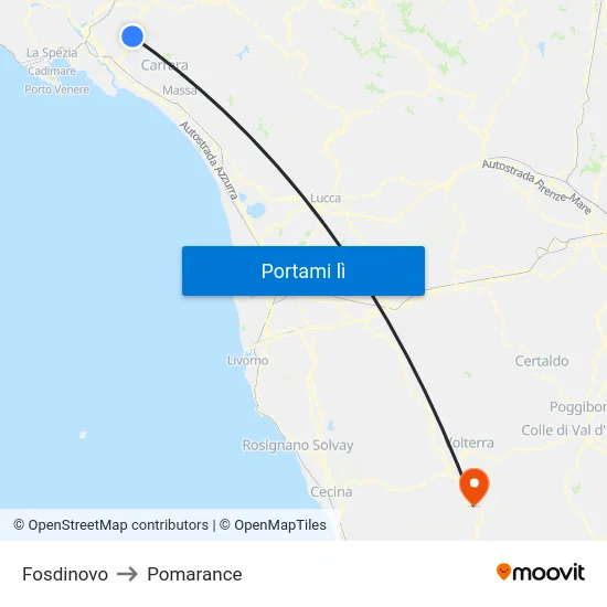 Fosdinovo to Pomarance map
