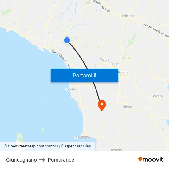 Giuncugnano to Pomarance map