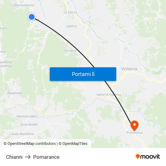 Chianni to Pomarance map