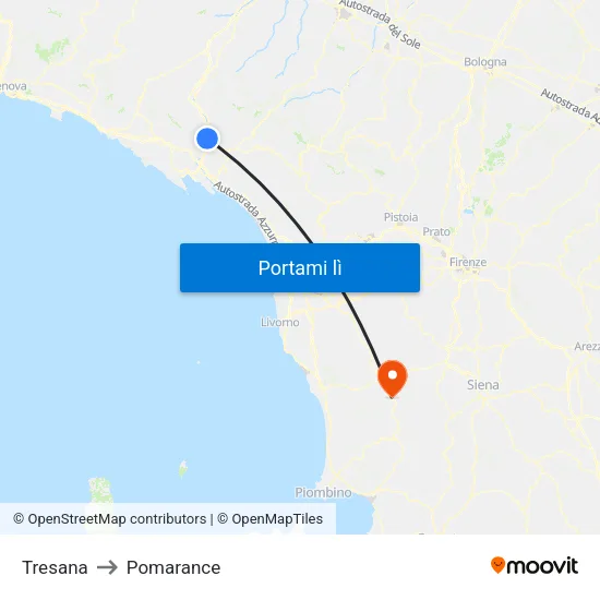 Tresana to Pomarance map