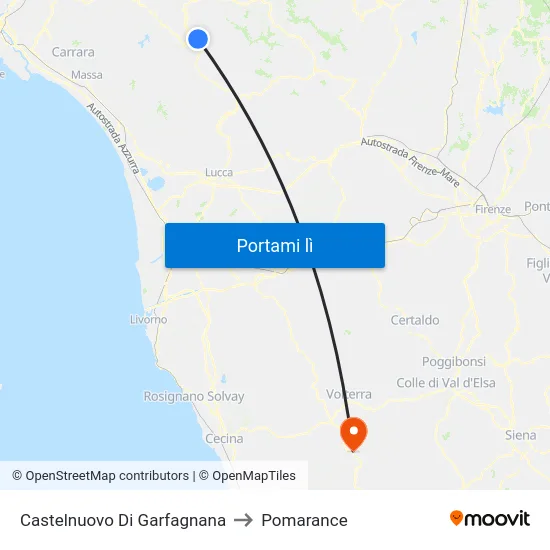 Castelnuovo Di Garfagnana to Pomarance map