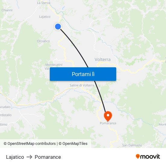 Lajatico to Pomarance map