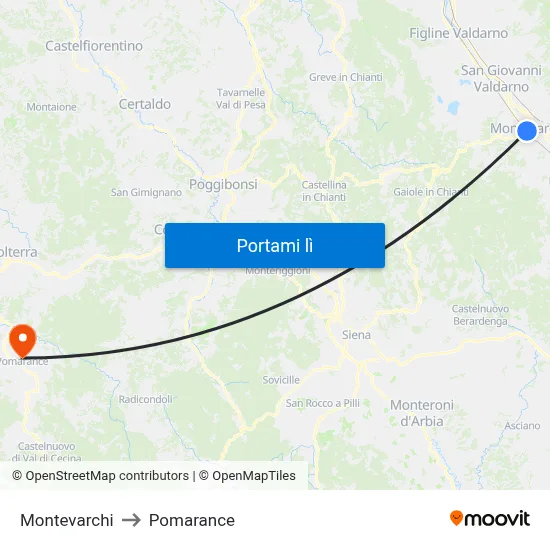 Montevarchi to Pomarance map