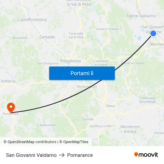 San Giovanni Valdarno to Pomarance map