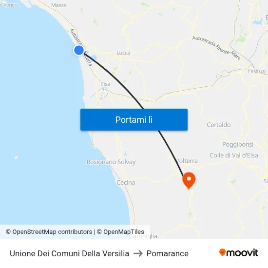 Unione Dei Comuni Della Versilia to Pomarance map