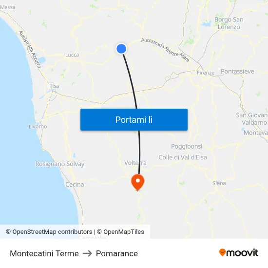 Montecatini Terme to Pomarance map