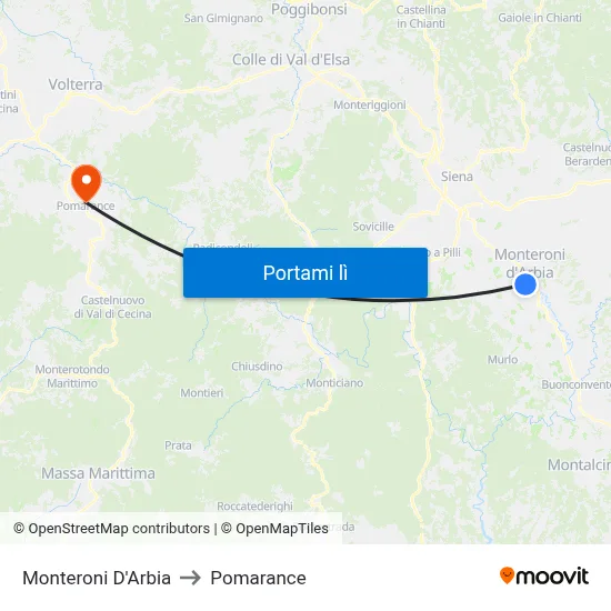 Monteroni D'Arbia to Pomarance map