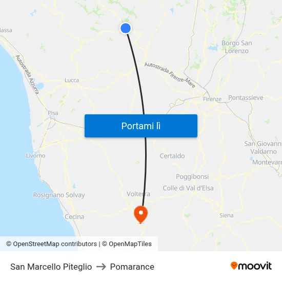 San Marcello Piteglio to Pomarance map