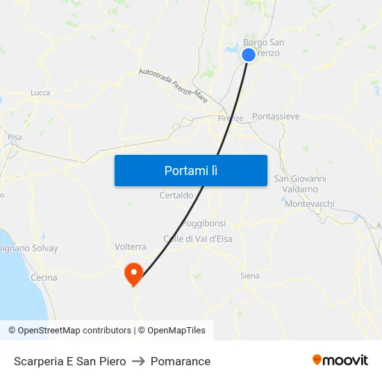 Scarperia E San Piero to Pomarance map