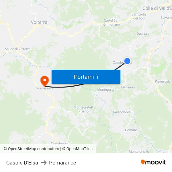 Casole D'Elsa to Pomarance map