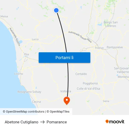 Abetone Cutigliano to Pomarance map
