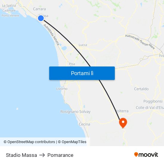 Stadio Massa to Pomarance map