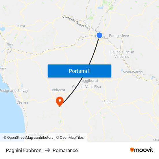 Pagnini Fabbroni to Pomarance map