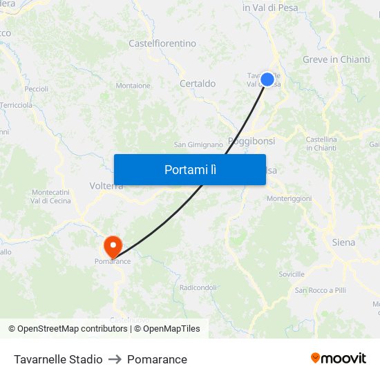 Tavarnelle Stadio to Pomarance map