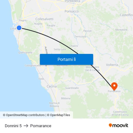 Donnini 5 to Pomarance map