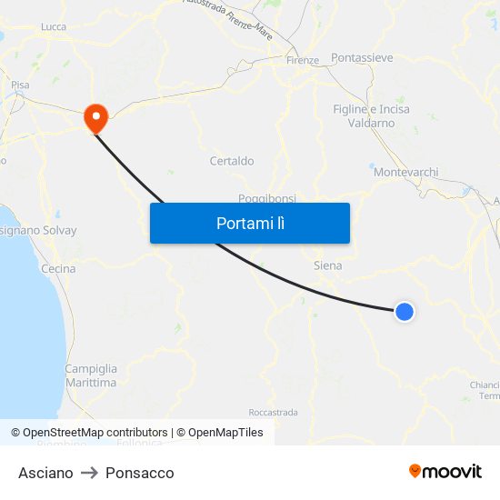 Asciano to Ponsacco map