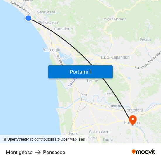 Montignoso to Ponsacco map