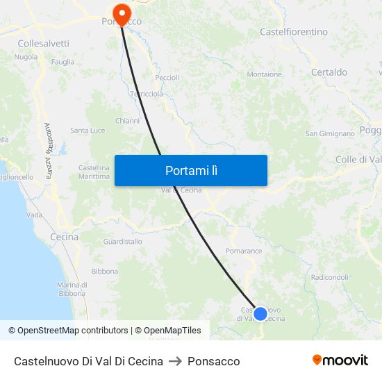 Castelnuovo Di Val Di Cecina to Ponsacco map