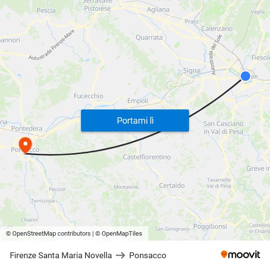 Firenze Santa Maria Novella to Ponsacco map