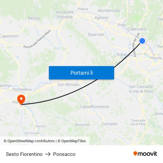 Sesto Fiorentino to Ponsacco map