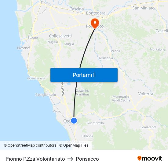 Fiorino P.Zza Volontariato to Ponsacco map