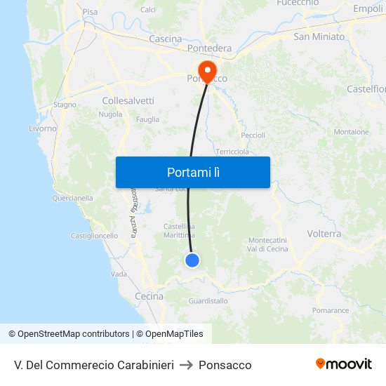 V. Del Commerecio Carabinieri to Ponsacco map