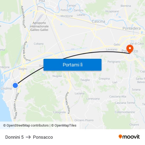 Donnini 5 to Ponsacco map