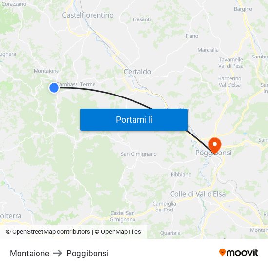Montaione to Poggibonsi map