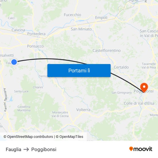 Fauglia to Poggibonsi map