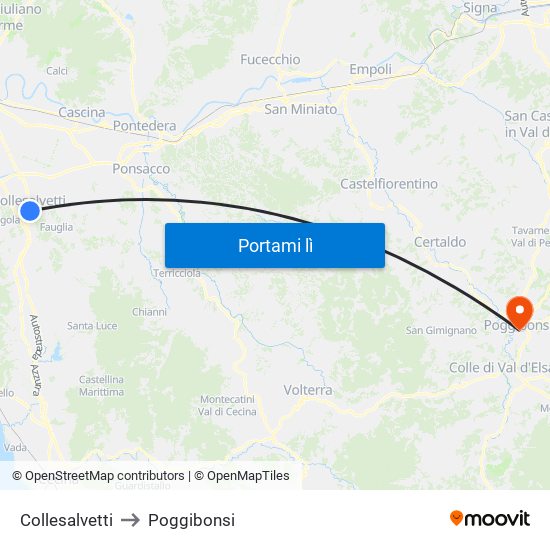 Collesalvetti to Poggibonsi map