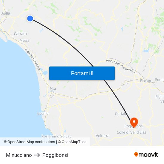 Minucciano to Poggibonsi map