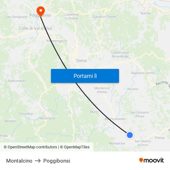 Montalcino to Poggibonsi map