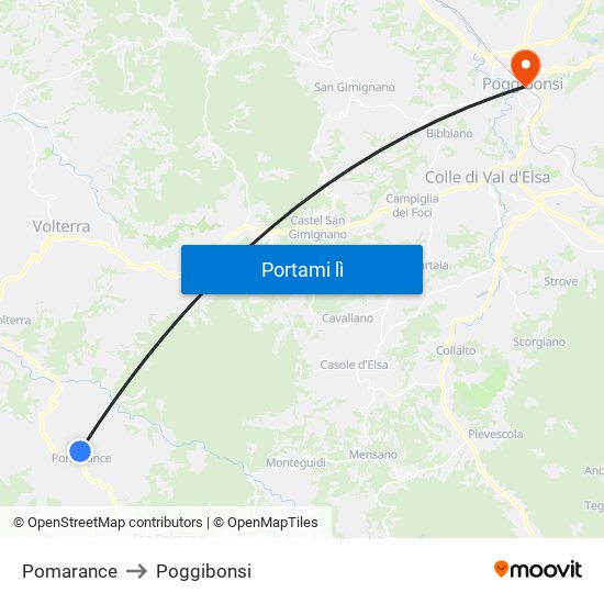 Pomarance to Poggibonsi map