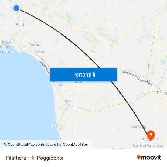 Filattiera to Poggibonsi map