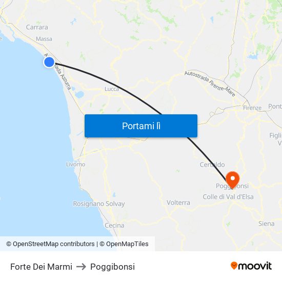 Forte Dei Marmi to Poggibonsi map