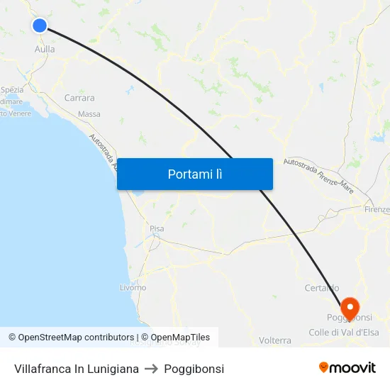 Villafranca In Lunigiana to Poggibonsi map