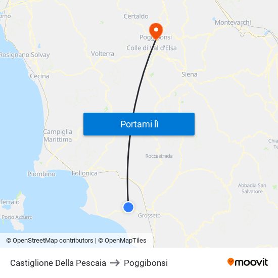 Castiglione Della Pescaia to Poggibonsi map